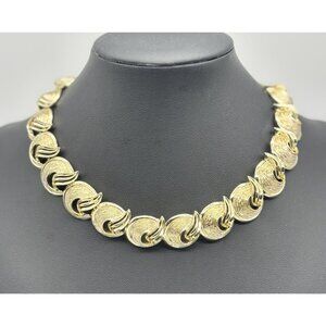 Vintage Unsigned Gold Tone Mid Century Choker Necklace Textured Open Round Links